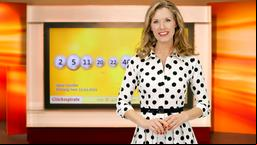 1965 fand die erste Ziehung der Lottozahlen im deutschen Fernsehen statt. Auf dem Bild ist Lottofee Franziska Reichenbacher vor dem Lotto-Touchscreen zu sehen.
