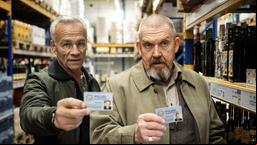 Bei Feinkost Raschke: Die Kommissare Max Ballauf (Klaus J. Behrendt, l) und Freddy Schenk (Dietmar Bär) zeigen ihre Dienstausweise.