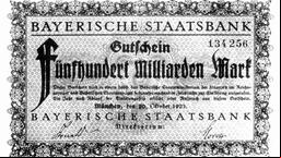 Ein Gutschein über fünfhundert Milliarden Mark, ausgegeben von der Bayerischen Staatsbank 1923.